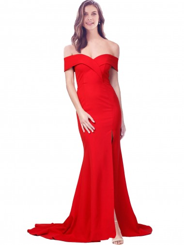 Outlet Criss Cross Full Length Long Crepe Prom Dress with Side Split