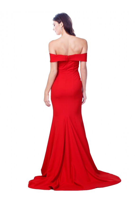 Outlet Criss Cross Full Length Long Crepe Prom Dress with Side Split