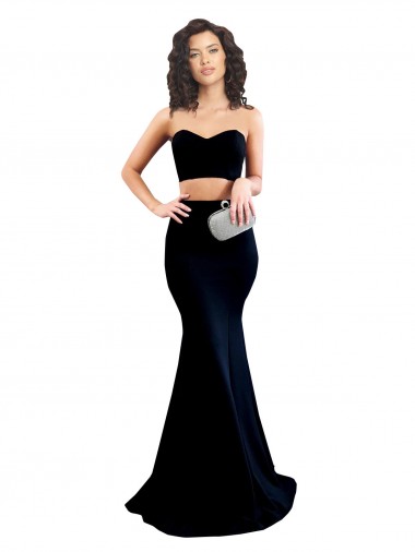 Outlet Two Piece High Neck Crepe Prom Dress
