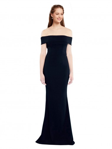 Outlet Off the Shoulder Fitted Crepe Prom Dress with Back Cut Out