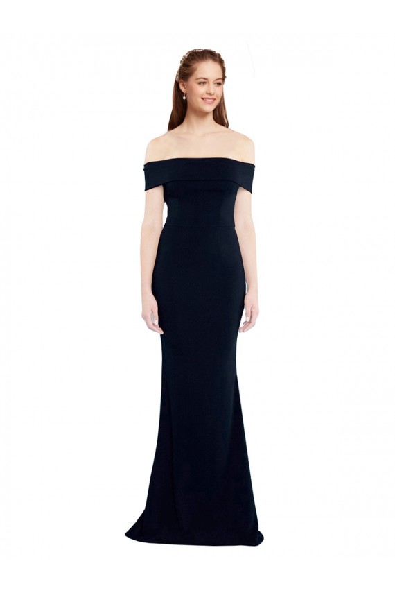 Outlet Off the Shoulder Fitted Crepe Prom Dress with Back Cut Out