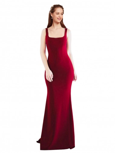 Outlet Square Neckline and Backline Fitted Crepe Prom Dress