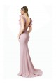 Outlet Low V-Back Long Mermaid Crepe Prom Dress with Ruffled Sleeves