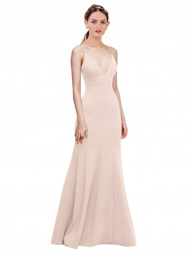 Outlet Deep V-Neck and Back Long Crepe Prom Dress