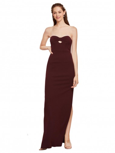 Outlet Twisted Strapless Keyhole Long Crepe Prom Dress with Slit