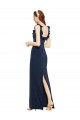 Outlet Scoop Neck with Ruffles Long Crepe Prom Dress with Back Slit
