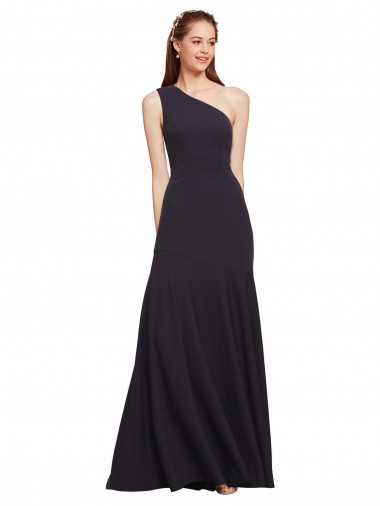 Outlet Fit and Flare Crepe Prom Dress with One Shoulder