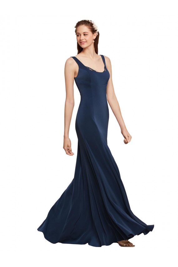 Outlet Fit and Flare Long Crepe Prom Dress with Round Neck