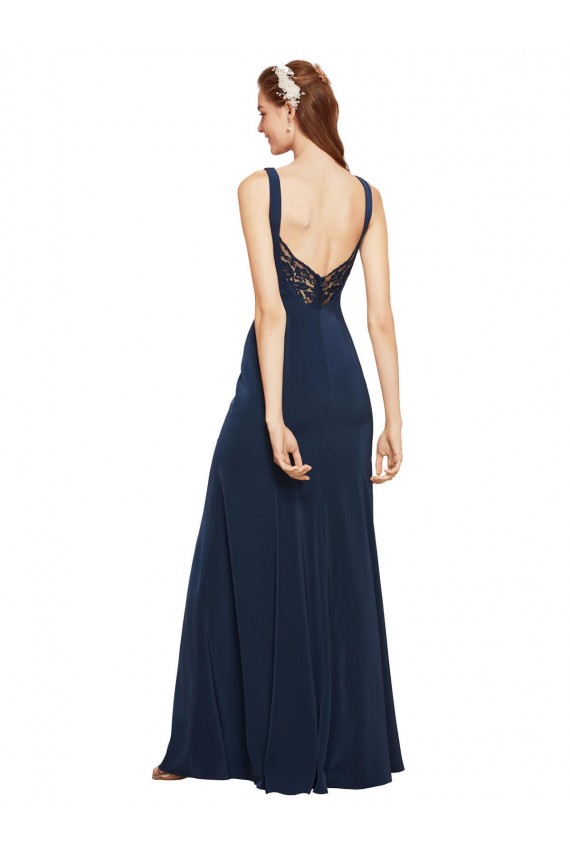 Outlet Fit and Flare Long Crepe Prom Dress with Round Neck