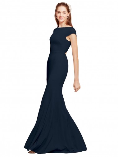 Outlet Fit and Flare Long Crepe Prom Dress with Tie Open Back