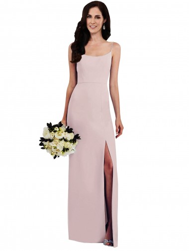 Outlet Spaghetti Strap V Back Crepe Prom Dress with Front Slit