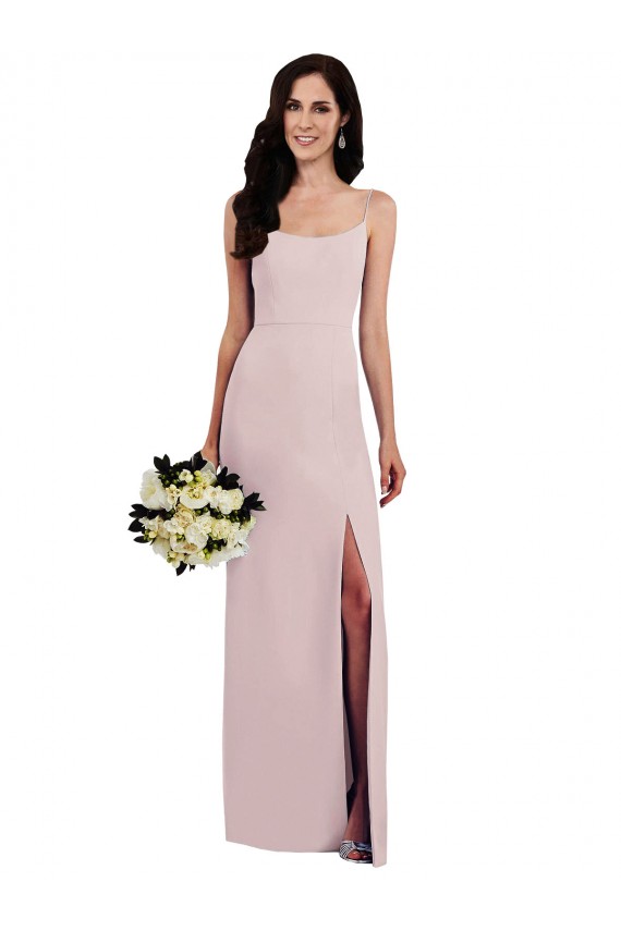 Outlet Spaghetti Strap V Back Crepe Prom Dress with Front Slit