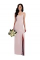 Outlet Spaghetti Strap V Back Crepe Prom Dress with Front Slit