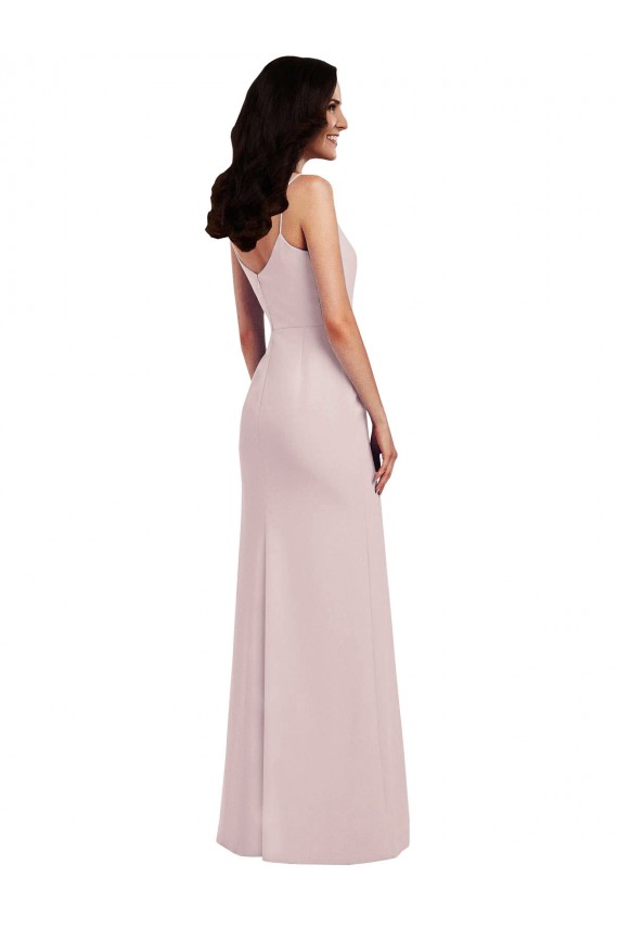 Outlet Spaghetti Strap V Back Crepe Prom Dress with Front Slit