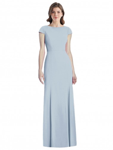Outlet Bateau Neck Cap Sleeves Open Back Trumpet Prom Dress
