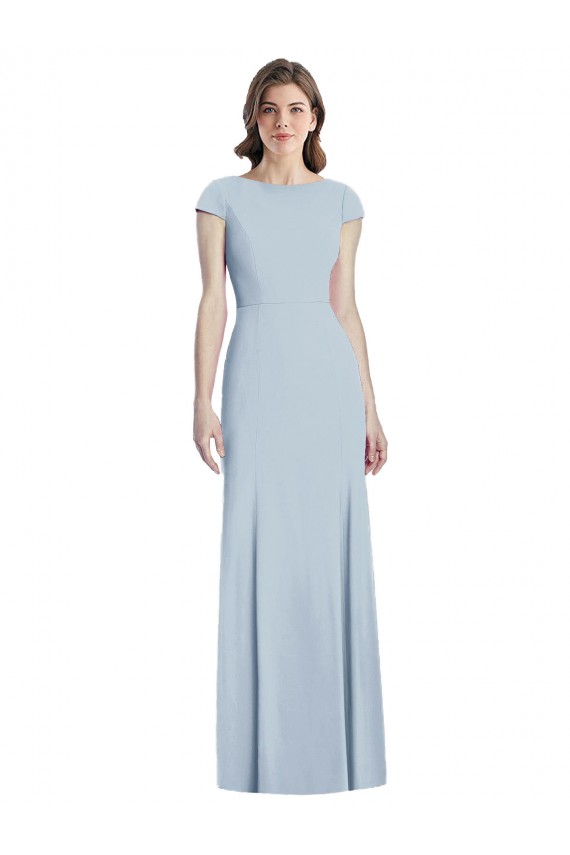 Outlet Bateau Neck Cap Sleeves Open Back Trumpet Prom Dress