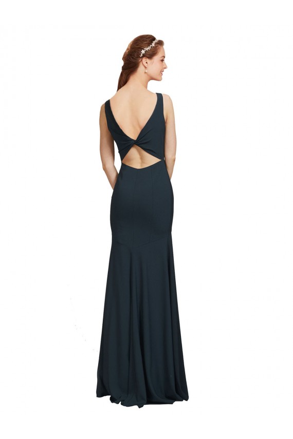 Outlet Sleeveless Bateau Neckline Crepe Prom Dress with Twist Back