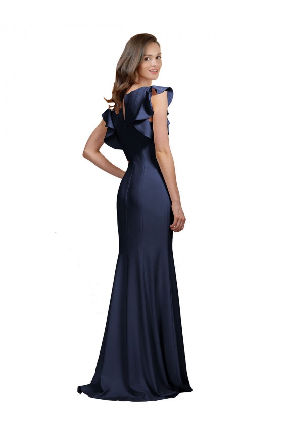 Outlet Sleeveless Crepe Prom Dress with Cascading Ruffle and Keyhole Back