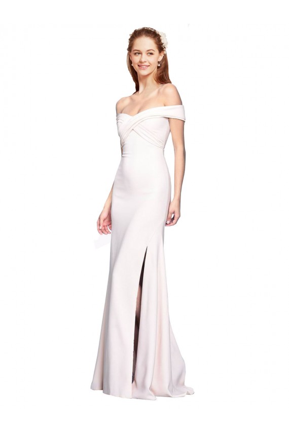 Outlet Criss Cross Off the Shoulder Crepe Prom Dress with Side Slit