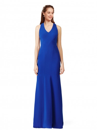 Outlet Halter V-Neck Long A-Line Crepe Prom Dress