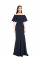 Outlet Off the Shoulder Crepe Prom Dress with Short Ruffle Sleeves.