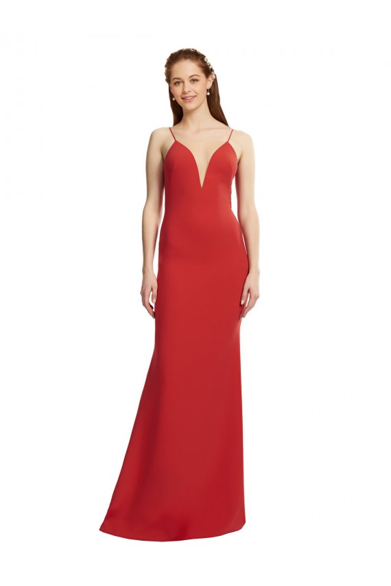 Outlet Mermaid Plunging V-Neck Crepe Prom Dress with Wide Open Back
