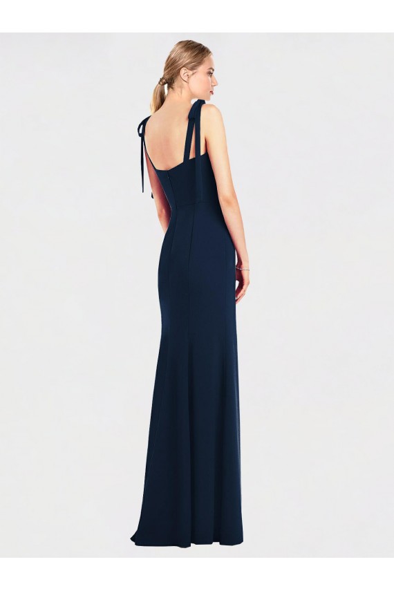 Outlet Flat Tie Shoulder Crepe Trumpet Prom Dress with Front Slit