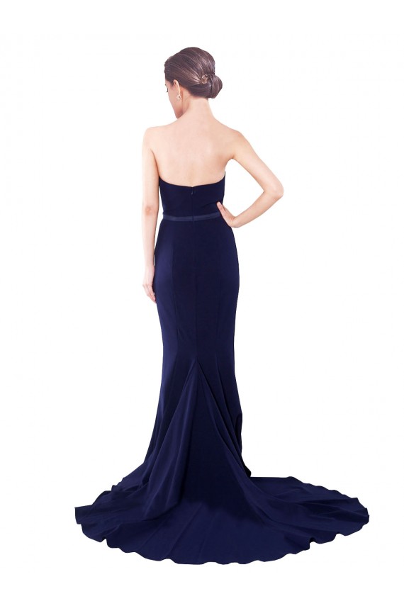 Outlet Strapless Sweetheart Neckline Crepe Prom Dress with Satin Waistband