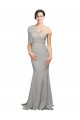 Outlet Long Sweep Train Sweetheart Crepe Prom Dress with Tulle One Shoulder