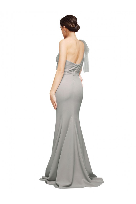 Outlet Long Sweep Train Sweetheart Crepe Prom Dress with Tulle One Shoulder