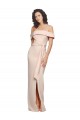 Outlet Off the Shoulder Long Crepe Prom Dress with Waist Tie and Slit