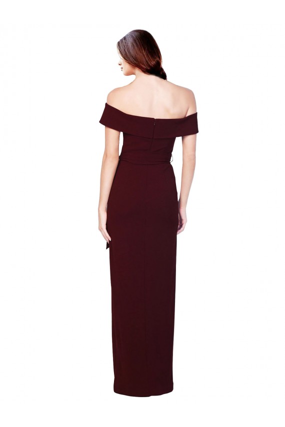Outlet Off the Shoulder Long Crepe Prom Dress with Waist Tie