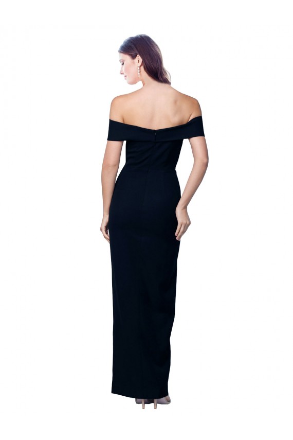 Outlet Off the Shoulder Long Full Length Crepe Prom Dress with Side Split