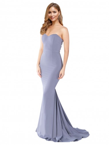 Outlet Long Strapless Sweetheart Sweep Train Crepe Prom Dress with Low Back