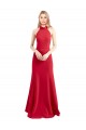Outlet Sleek Fit and Flare High Neck Halter Stretch Crepe Prom Dress with Open Back