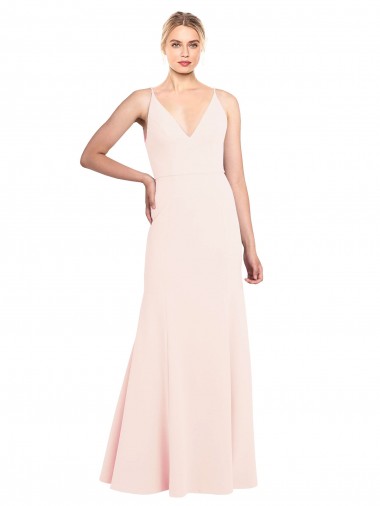 Outlet Slim A-Line V-Neck Long Stretch Crepe Prom Dress with V-Back