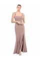 Outlet Square Neck Fit and Flare Long Stretch Crepe Prom Dress with Side Slit