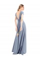 Outlet Plunging V-Neck Cap Sleeves Stretch Crepe Prom Dress with Front Slit