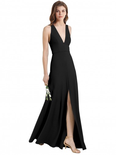 Outlet Sleek Halter V-Neck Long A-Line Stretch Crepe Prom Dress with Front Slit