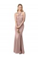 Outlet Long Floor Length High Neck Fit and Flare Stretch Crepe Prom Dress with Side Slit