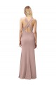 Outlet Long Floor Length High Neck Fit and Flare Stretch Crepe Prom Dress with Side Slit