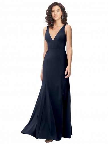 Outlet Classic V-Neck Long Stretch Crepe Prom Dress with V-Back