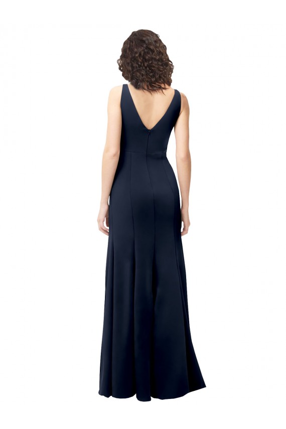 Outlet Classic V-Neck Long Stretch Crepe Prom Dress with V-Back