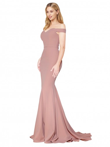 Outlet Off the Shoulder Sweetheart Long Sweep Train Crepe Prom Dress