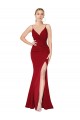 Outlet Spaghetti Straps V-Neck Long Crepe Dress with High Slit