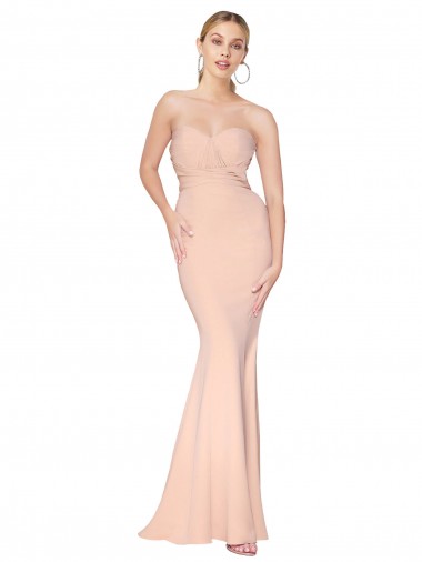 Outlet Sweetheart Shirred Neck Long Floor Length Crepe Prom Dress