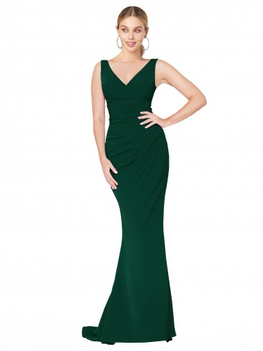 Outlet V-Neck Floor Length Long Crepe Mermaid Prom Dress