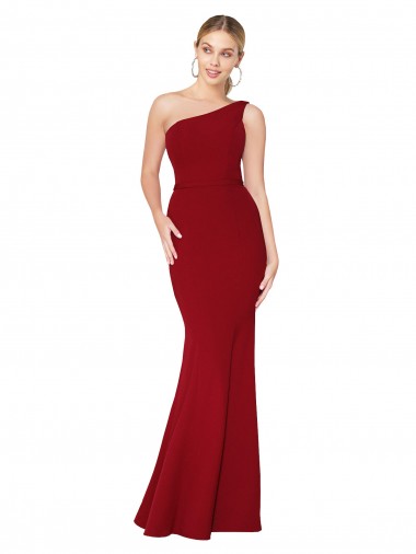 Outlet One Shoulder Long High Neck Sleeveless Mermaid Crepe Prom Dress