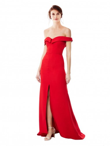 Outlet Off the Shoulder Chapel Train Crepe Prom Dress with Thigh-High slit