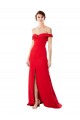 Outlet Off the Shoulder Chapel Train Crepe Prom Dress with Thigh-High slit